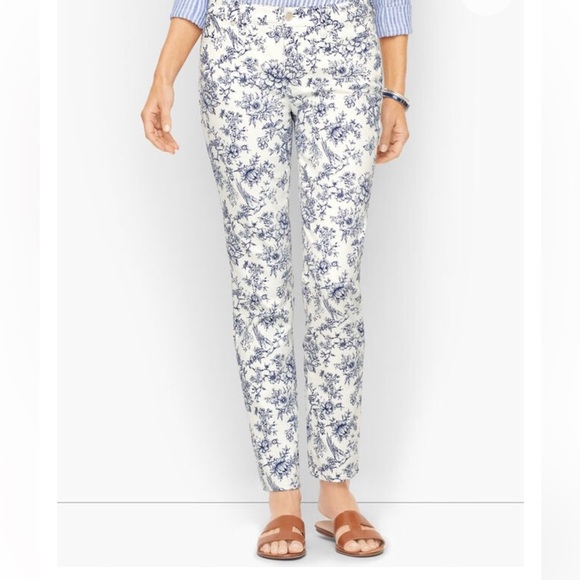Talbots Floral Blue and White Ankle Slim Pants Sz 2 - Picture 1 of 7